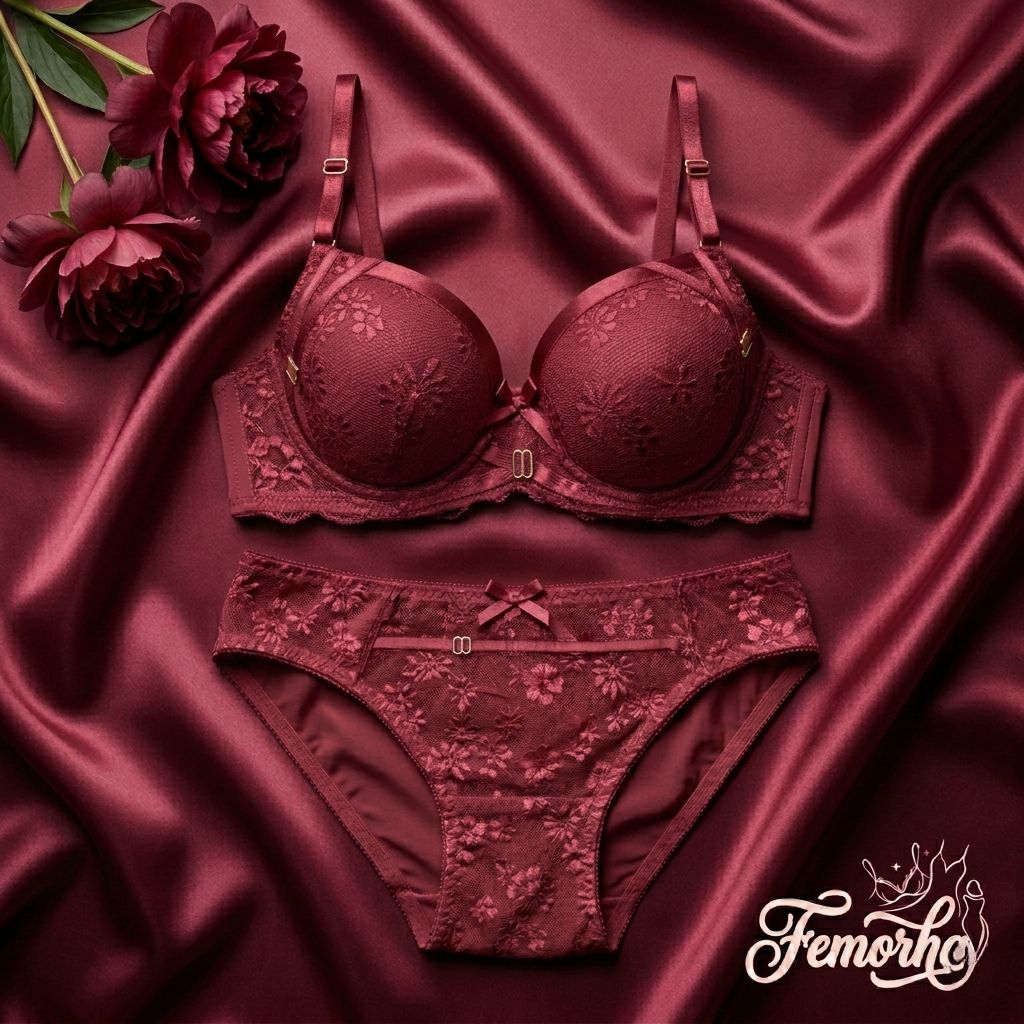 Femoraha Premium Thailand Edition – Deep Maroon Luxury Lace Lingerie Set