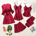 6 Piece Romantic Bridal Night Suit for Women and Girls 100% Premium Silk Set