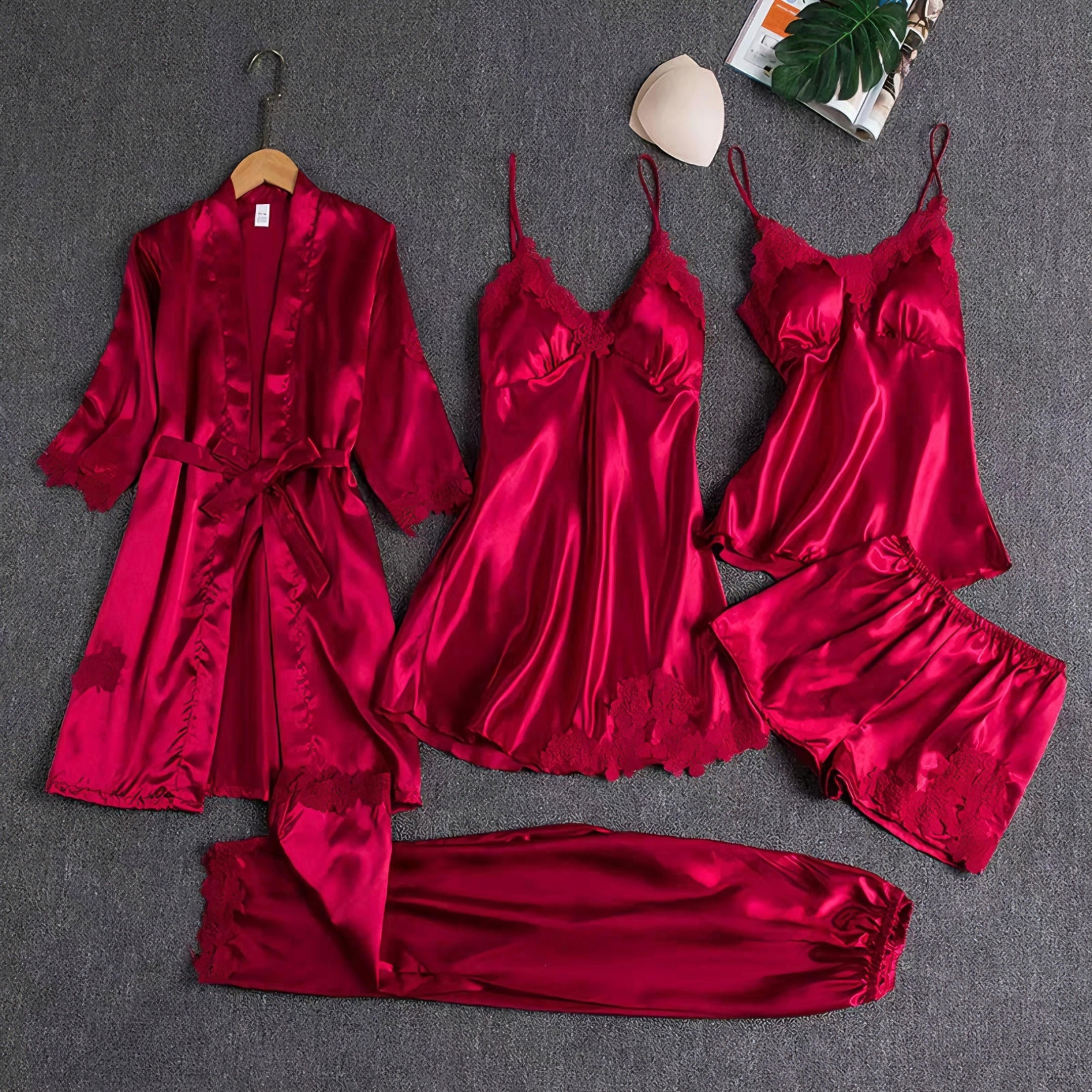 6 Piece Romantic Bridal Night Suit for Women and Girls 100% Premium Silk Set