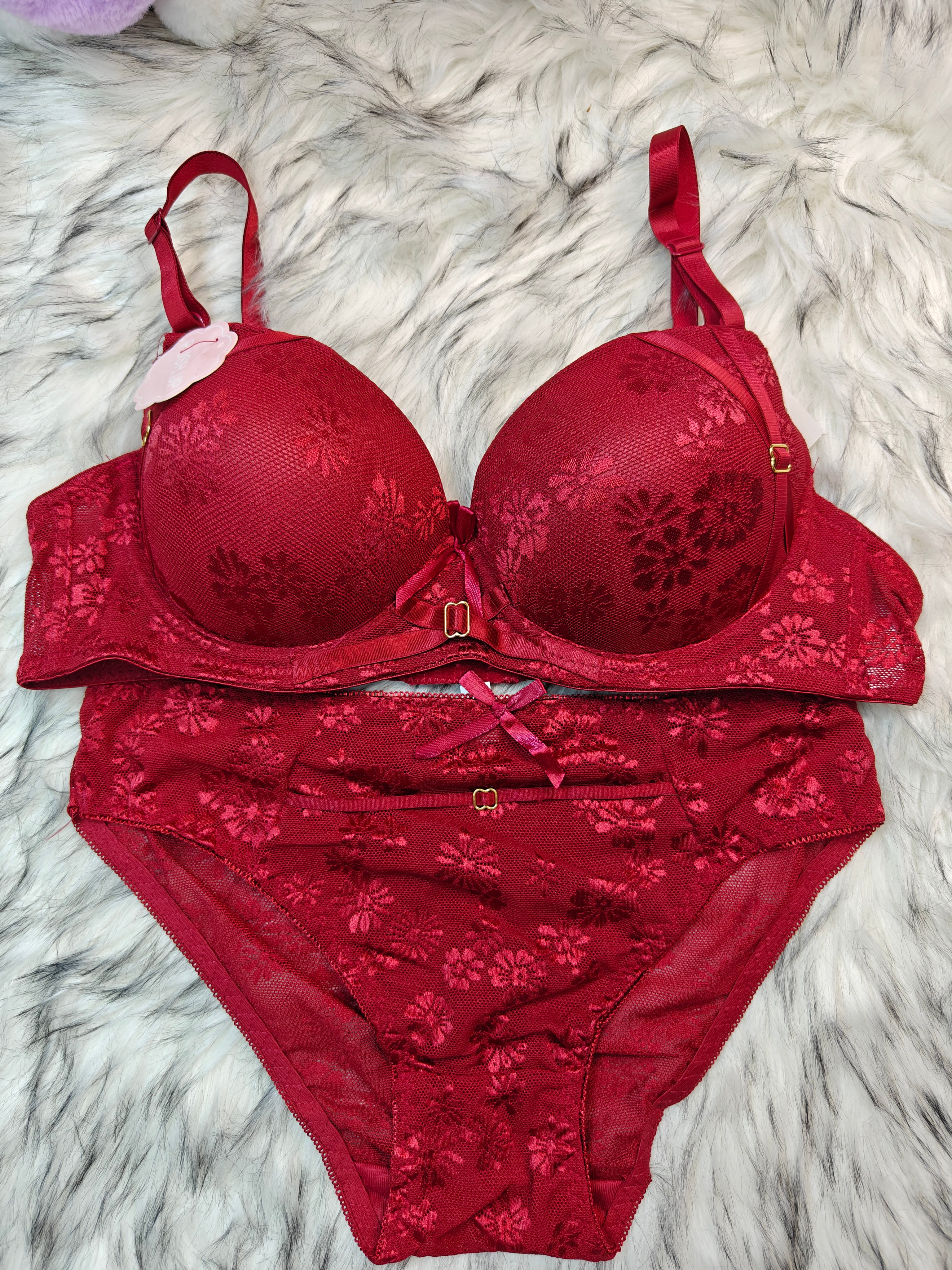 Femoraha Premium Thailand Edition – Deep Maroon Luxury Lace Lingerie Set
