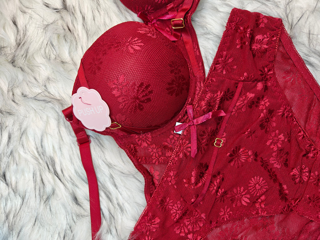 Femoraha Premium Thailand Edition – Deep Maroon Luxury Lace Lingerie Set
