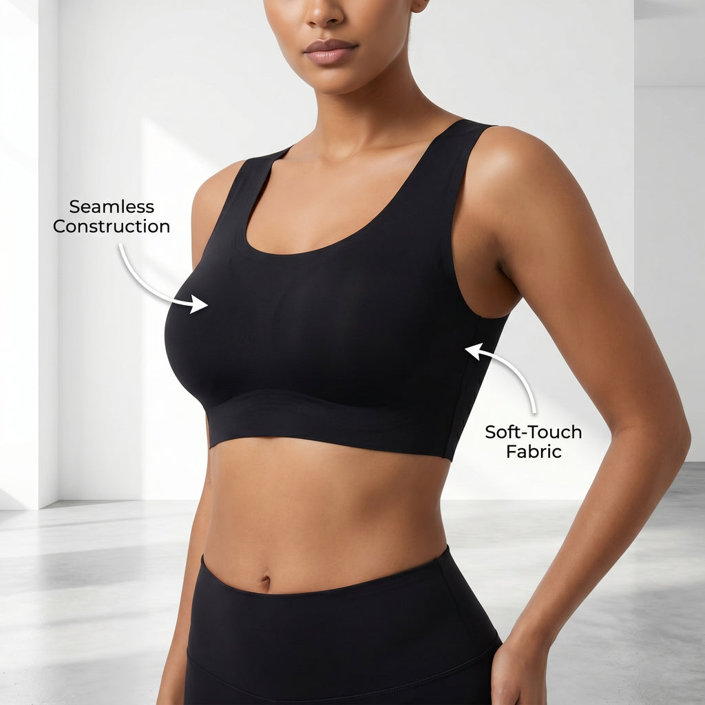 Femorha Black Seamless Wireless Comfort Bra for Women – Soft Full Coverage Bralette