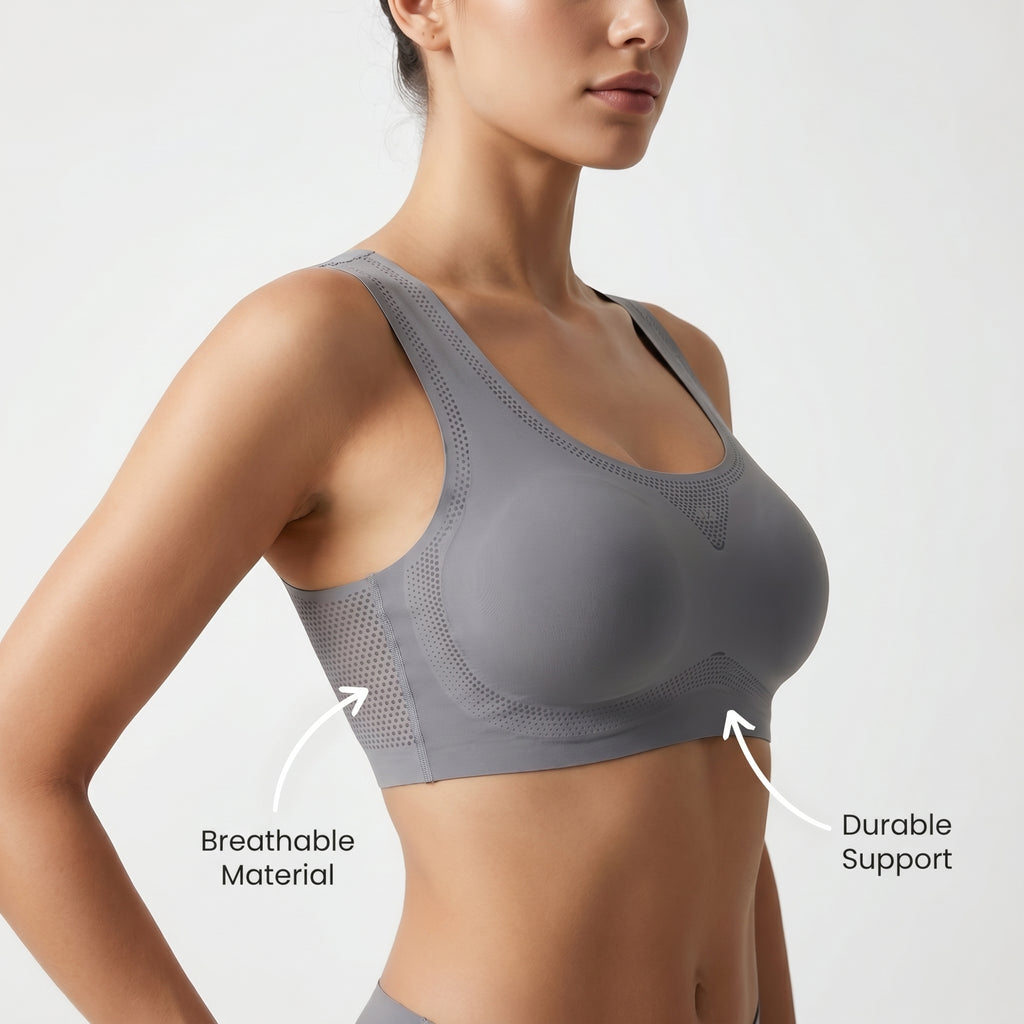 Femorha GreySeamless Wireless Comfort Bra for Women – Soft Full Coverage Bralette