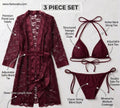 Luxe Lace Robe & Bikini Set – Deep Red | 3 Piece | Femorha