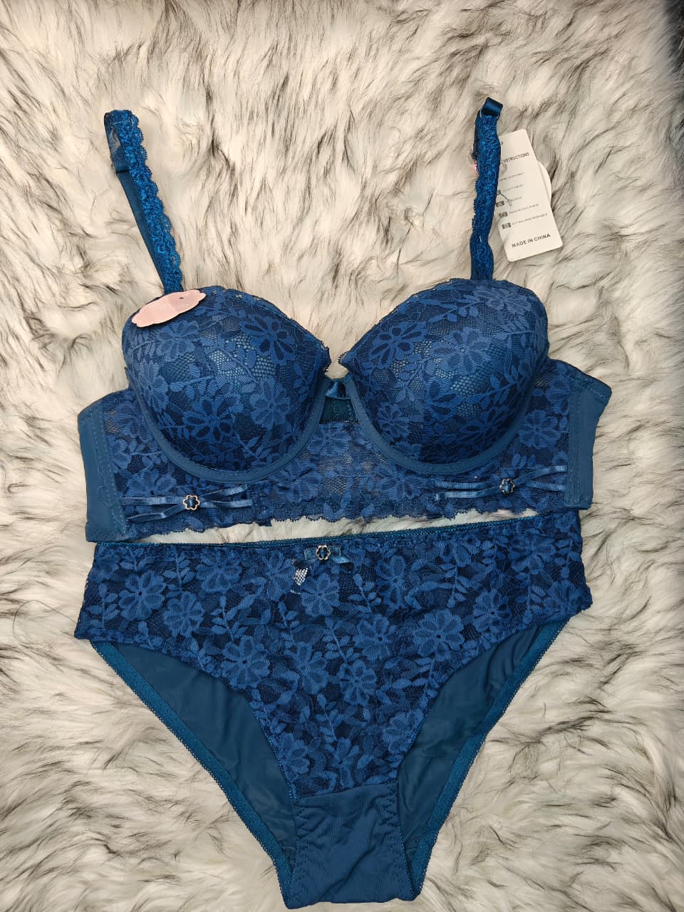 Femoraha Premium Thailand Edition – Elegant Zinc Blue Luxury Lace Lingerie Set