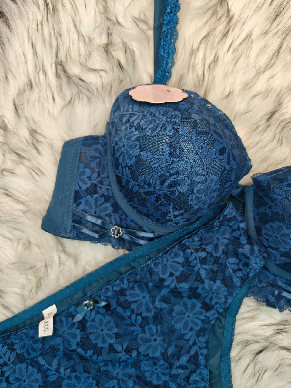 Femoraha Premium Thailand Edition – Elegant Zinc Blue Luxury Lace Lingerie Set