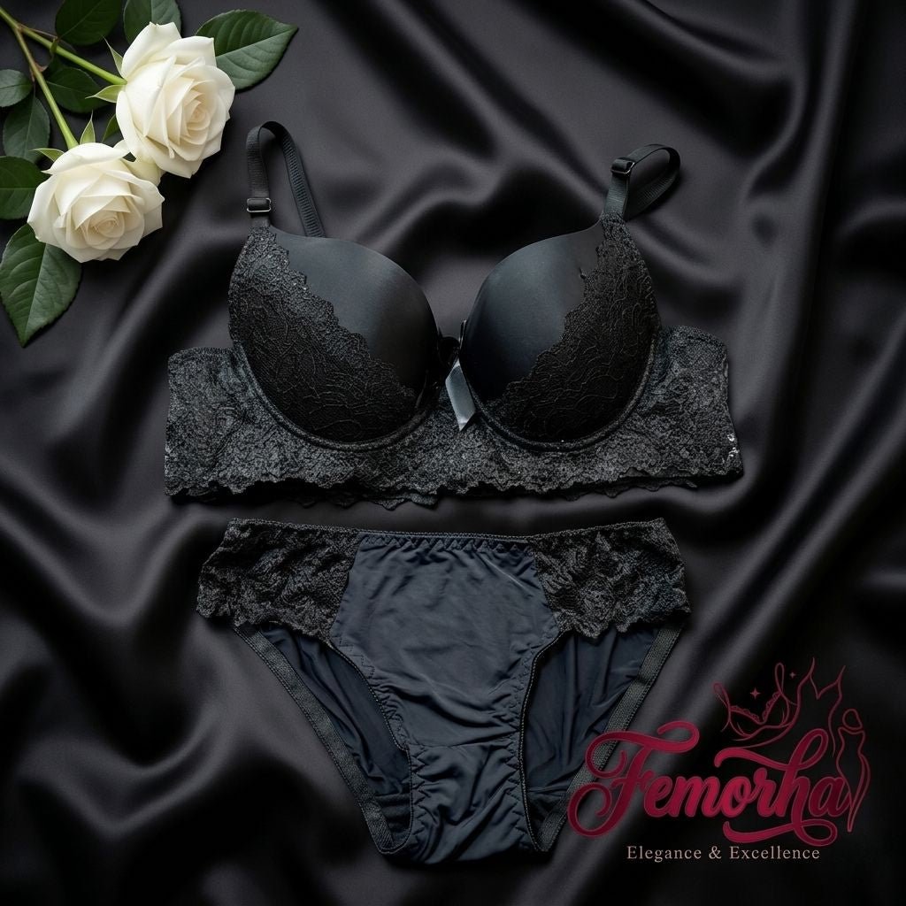 Black Bra & Panty Set – Premium Padded Lingerie Set (Copy) - Femorah