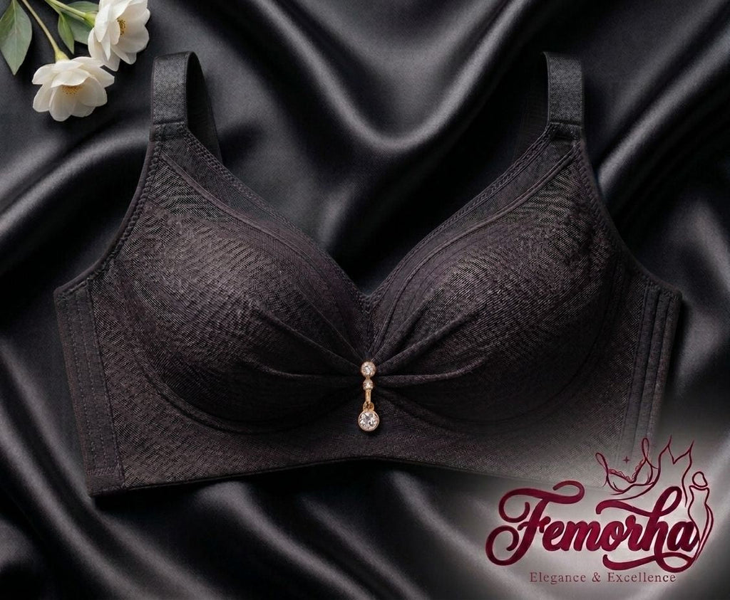 Femorah black Elegant Ruched Seamless Comfort Bra - Femorah