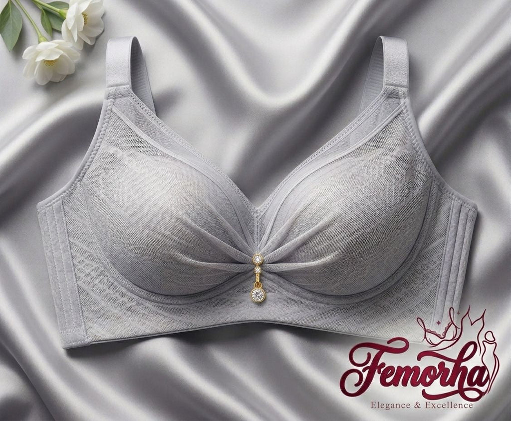 Femorah Grey Elegant Ruched Seamless Comfort Bra - Femorah