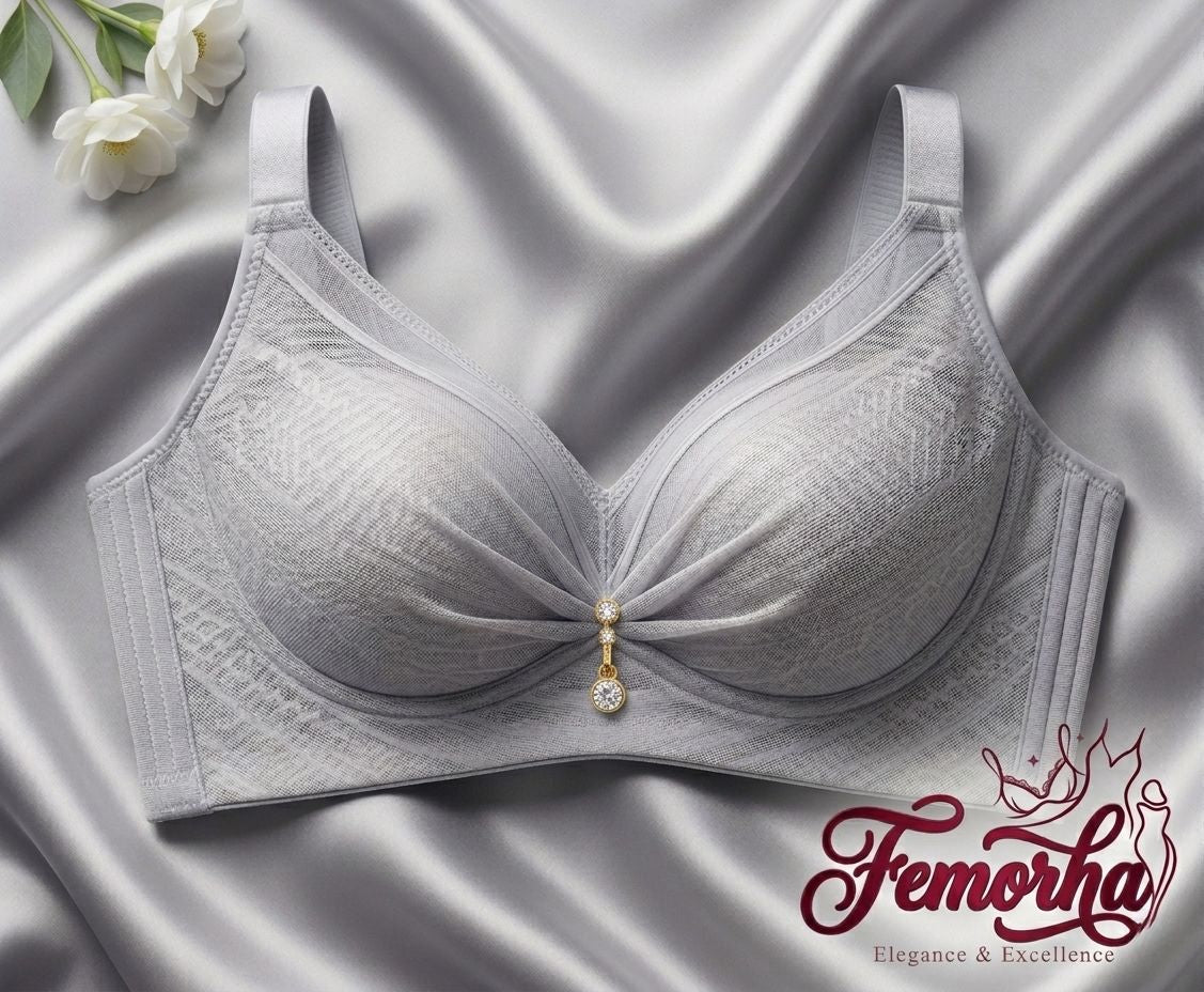 Femorah Grey Elegant Ruched Seamless Comfort Bra - Femorah