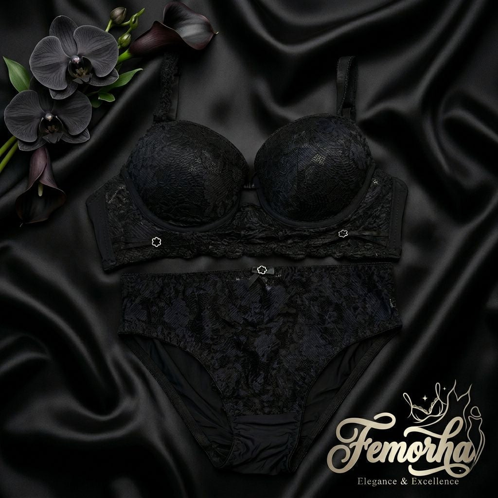 Femoraha Premium Thailand Edition – Midnight Black Lace Luxury Lingerie Set - Femorah