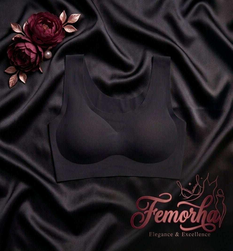 Femorha Black Seamless Wireless Comfort Bra for Women – Soft Full Coverage Bralette - Femorah