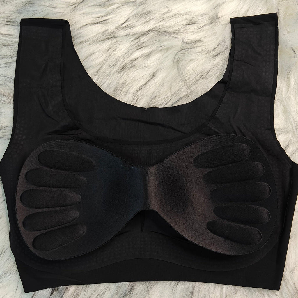 Femorha Black Seamless Wireless Comfort Bra for Women – Soft Full Coverage Bralette - Femorah