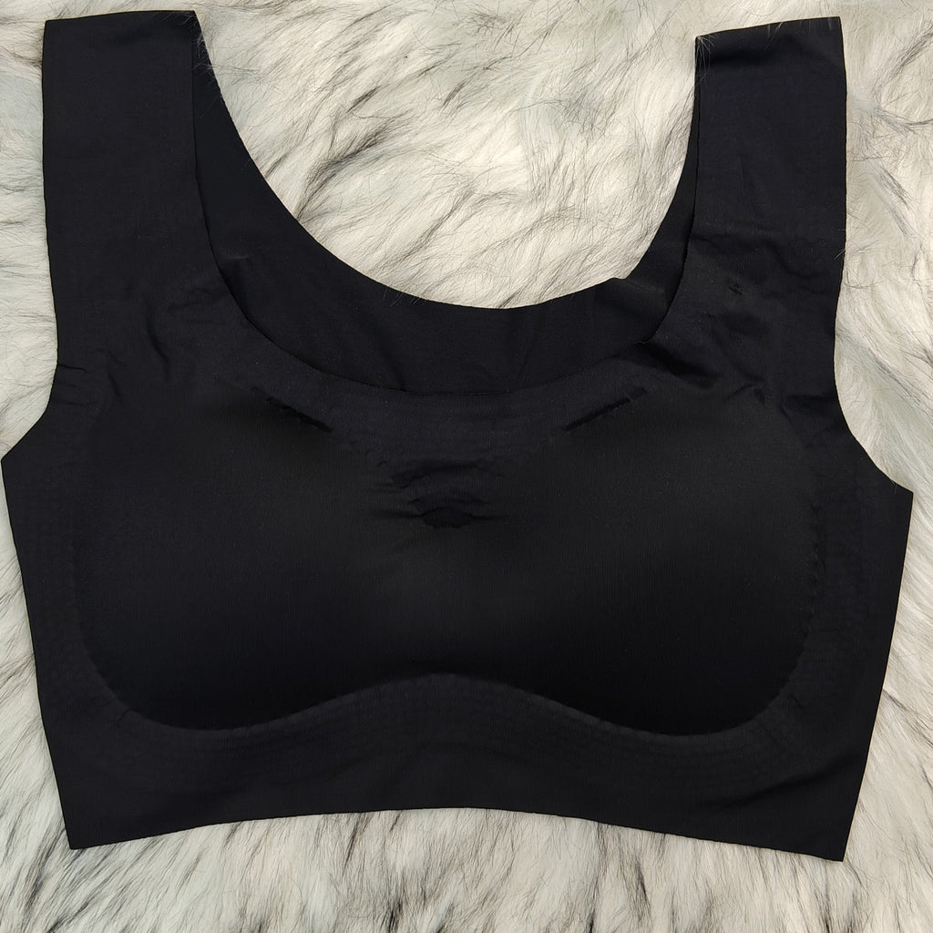 Femorha Black Seamless Wireless Comfort Bra for Women – Soft Full Coverage Bralette - Femorah