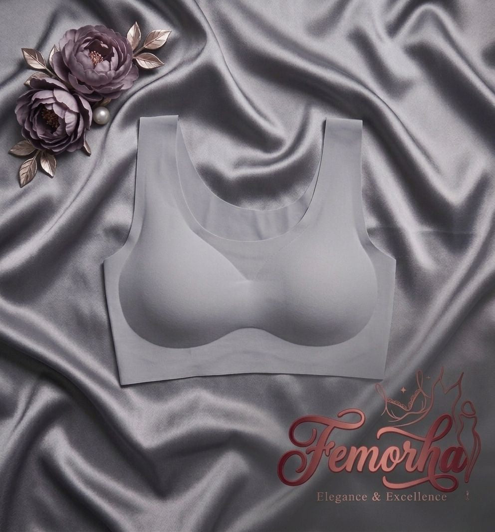 Femorha GreySeamless Wireless Comfort Bra for Women – Soft Full Coverage Bralette - Femorah